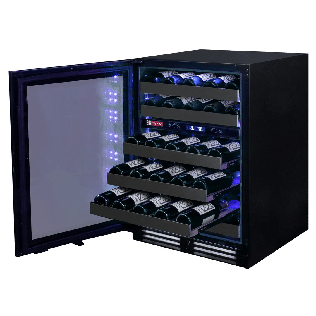 Allavino Residential Black Reserva Series 50 Bottle 34" Tall Dual Zone Left Hinge Black Stainless Steel Wine Cooler Refrigerator