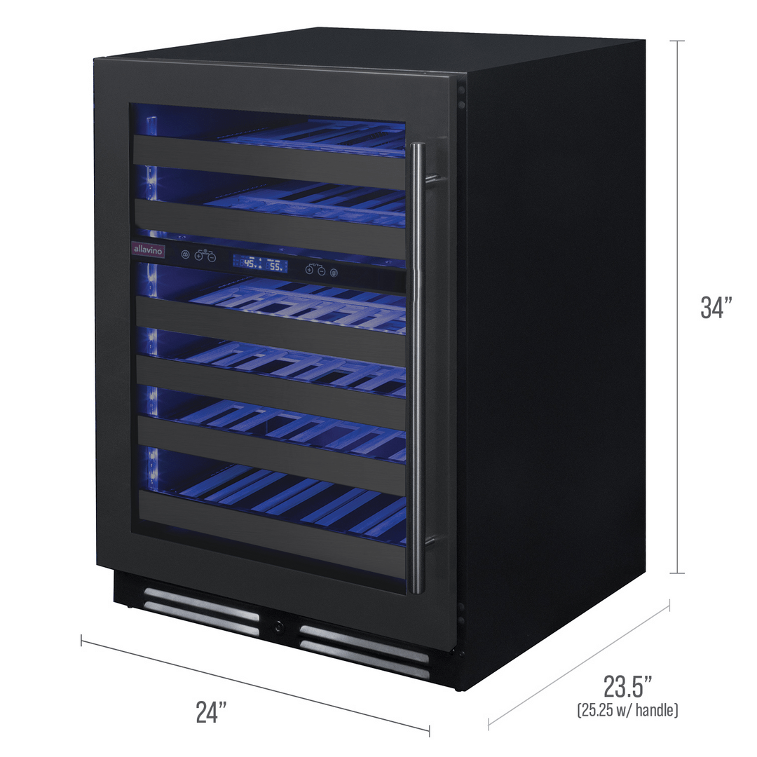Allavino Residential Black Reserva Series 50 Bottle 34" Tall Dual Zone Left Hinge Black Stainless Steel Wine Cooler Refrigerator
