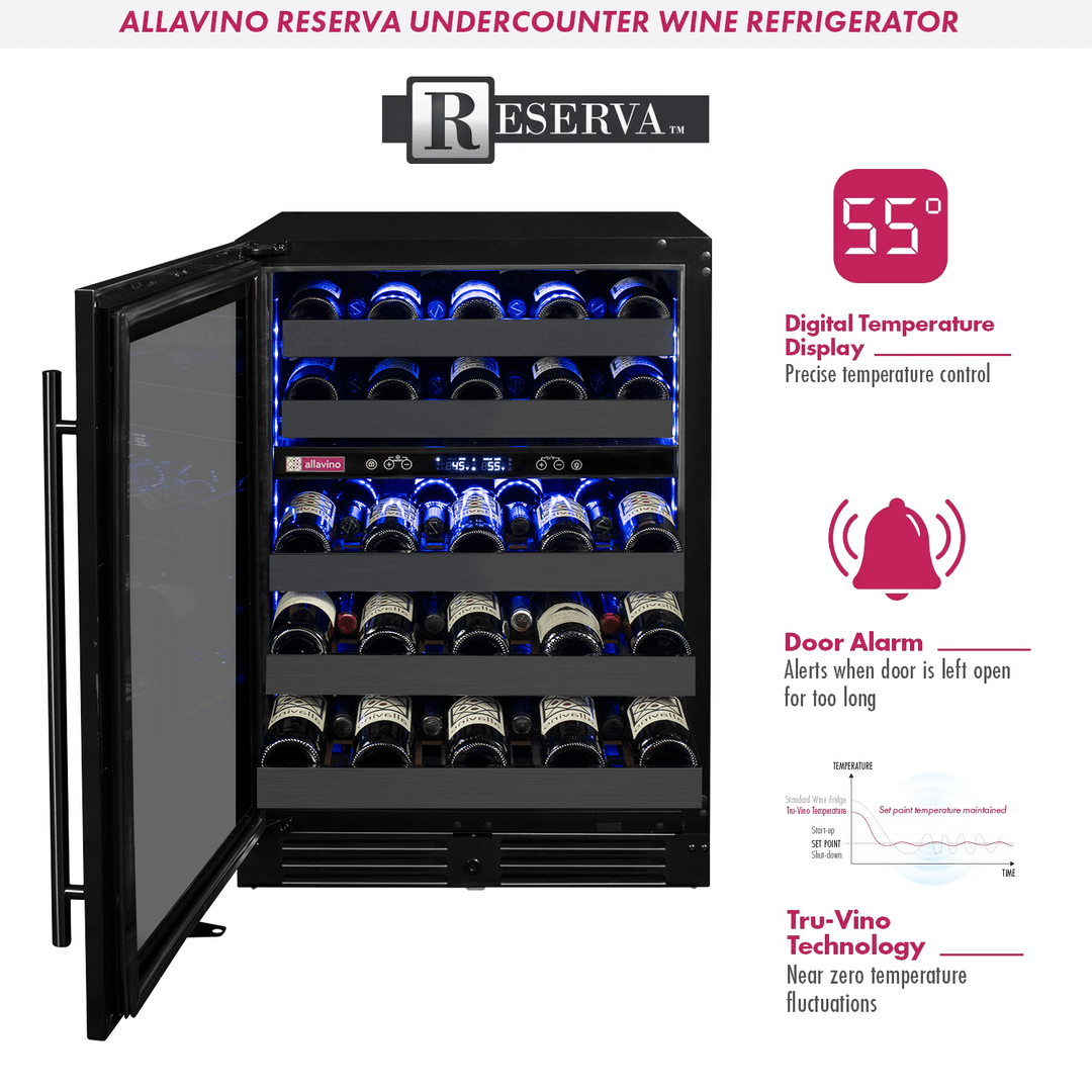 Allavino Residential Black Reserva Series 50 Bottle 34" Tall Dual Zone Left Hinge Black Stainless Steel Wine Cooler Refrigerator