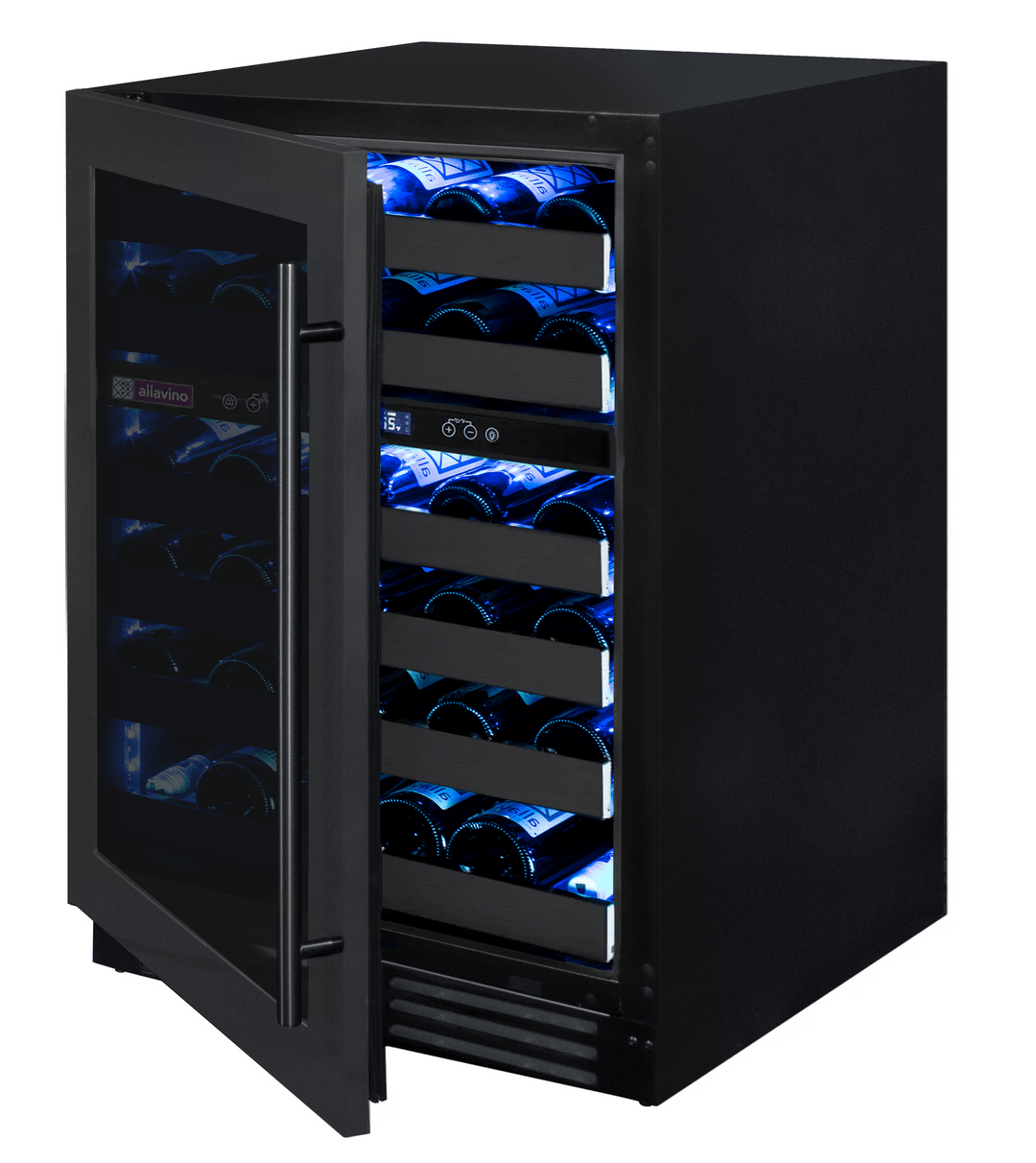 Allavino Residential Black Reserva Series 50 Bottle 34" Tall Dual Zone Left Hinge Black Stainless Steel Wine Cooler Refrigerator