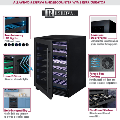 Allavino Residential Black Reserva Series 50 Bottle 34" Tall Dual Zone Left Hinge Black Stainless Steel Wine Cooler Refrigerator