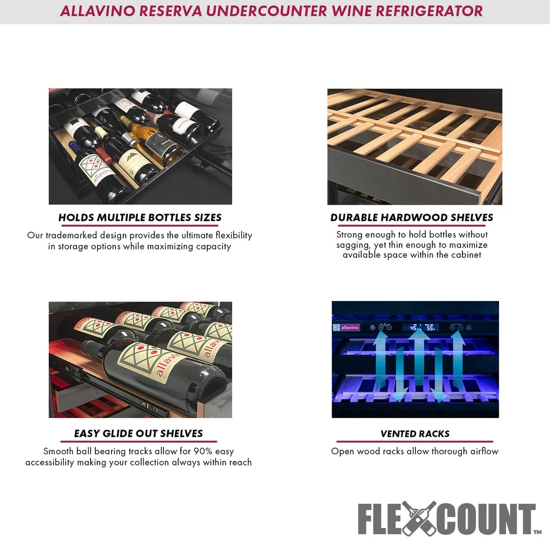 Allavino Residential Black Reserva Series 50 Bottle Dual Zone Undercounter Wine Cooler Refrigerator with Black Stainless Steel Door - Right Hinge