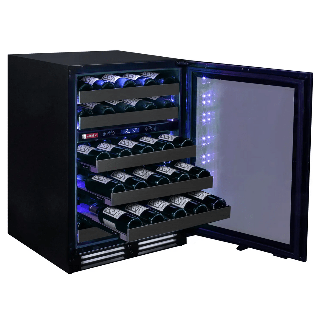 Allavino Residential Black Reserva Series 50 Bottle Dual Zone Undercounter Wine Cooler Refrigerator with Black Stainless Steel Door - Right Hinge