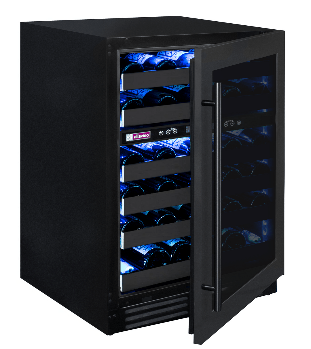 Allavino Residential Black Reserva Series 50 Bottle Dual Zone Undercounter Wine Cooler Refrigerator with Black Stainless Steel Door - Right Hinge