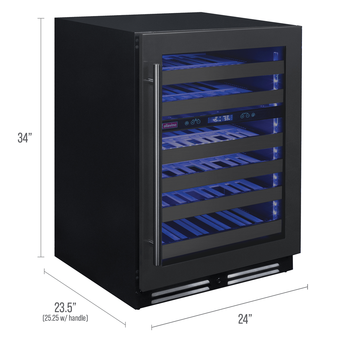 Allavino Residential Black Reserva Series 50 Bottle Dual Zone Undercounter Wine Cooler Refrigerator with Black Stainless Steel Door - Right Hinge