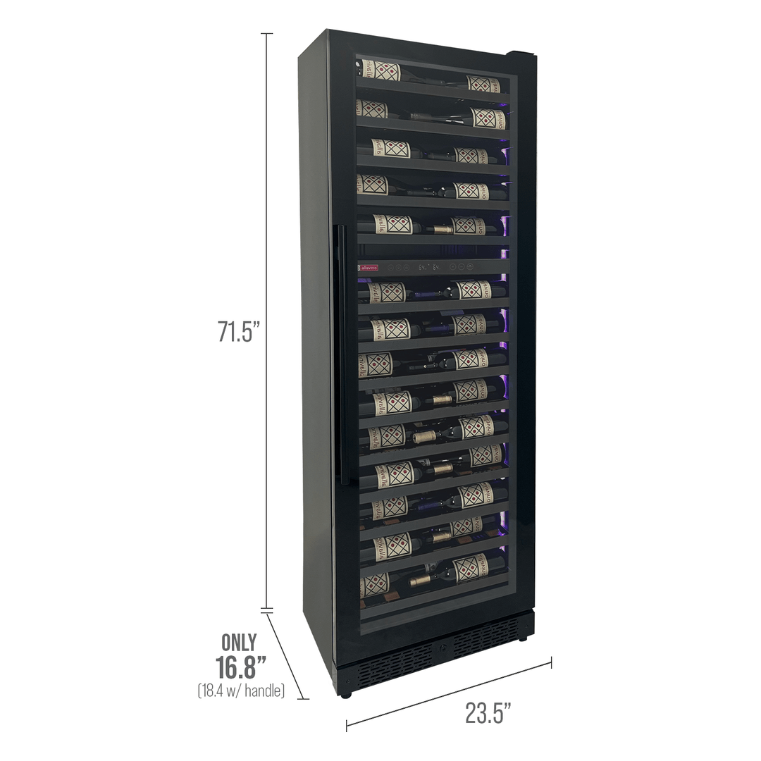 Allavino Residential Black Reserva Series 67 Bottle 71" Tall Dual Zone Right Hinge Black Shallow Wine Refrigerator with Wood Shelf Fronts