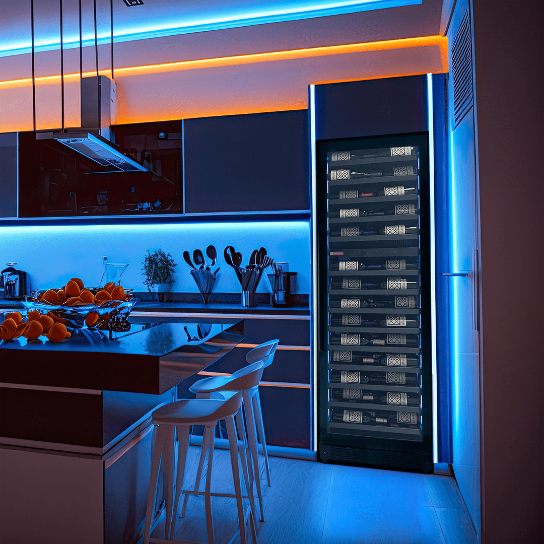 Allavino Residential Black Reserva Series 67 Bottle 71" Tall Dual Zone Right Hinge Black Shallow Wine Refrigerator with Wood Shelf Fronts
