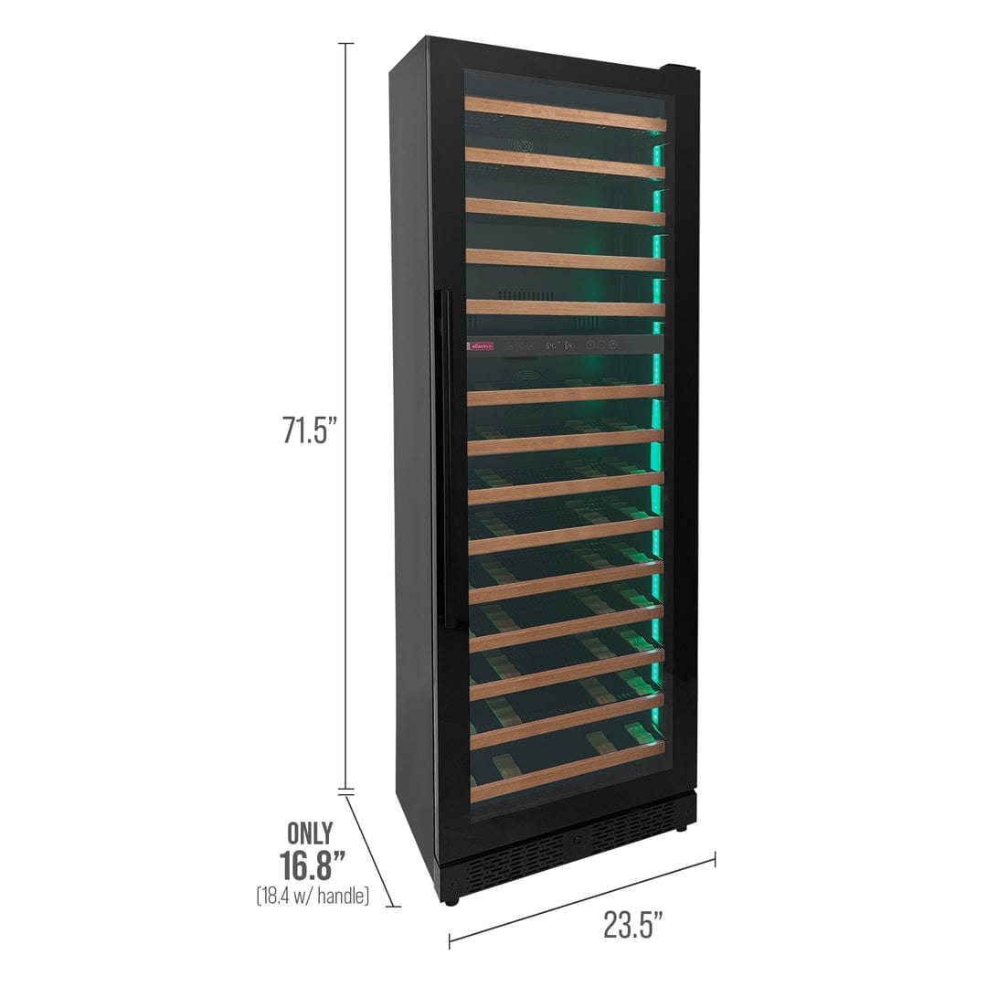 Allavino Residential Black Reserva Series 67 Bottle 71" Tall Dual Zone Right Hinge Black Shallow Wine Refrigerator with Wood Shelf Fronts