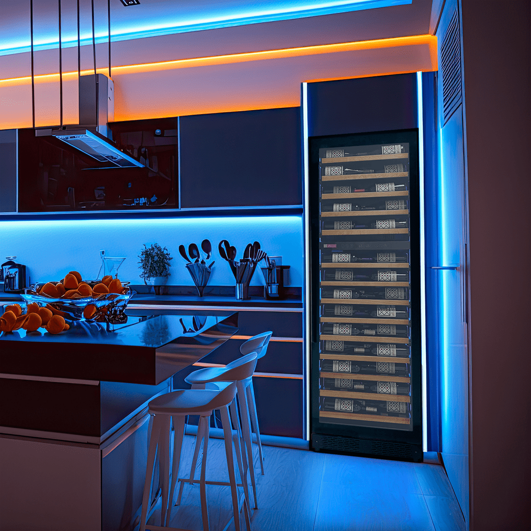 Allavino Residential Black Reserva Series 67 Bottle 71" Tall Dual Zone Right Hinge Black Shallow Wine Refrigerator with Wood Shelf Fronts