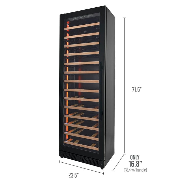 Allavino Residential Black Reserva Series 67 Bottle 71" Tall Single Zone Left Hinge Black Shallow Wine Refrigerator with Wood Front Shelves