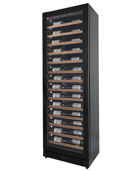 Allavino Residential Black Reserva Series 67 Bottle 71" Tall Single Zone Left Hinge Black Shallow Wine Refrigerator with Wood Front Shelves