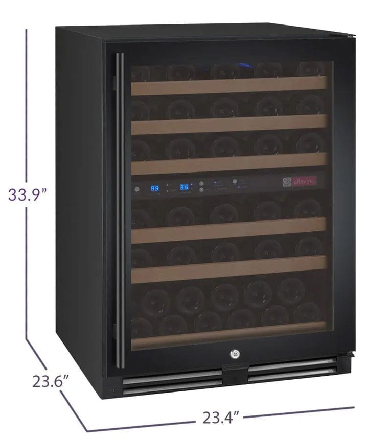 Allavino Residential FlexCount Series 56 Bottle Dual Zone Built-in Wine Cooler Refrigerator with Black Door - Right Hinge