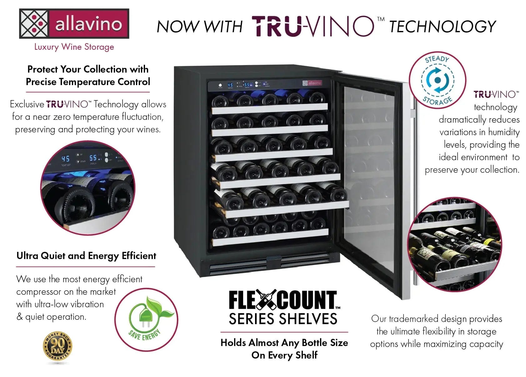 Allavino Residential FlexCount Series 56 Bottle Single Zone Undercounter Wine Refrigerator with Stainless Steel Door - Right Hinge VSWR56-1SR20
