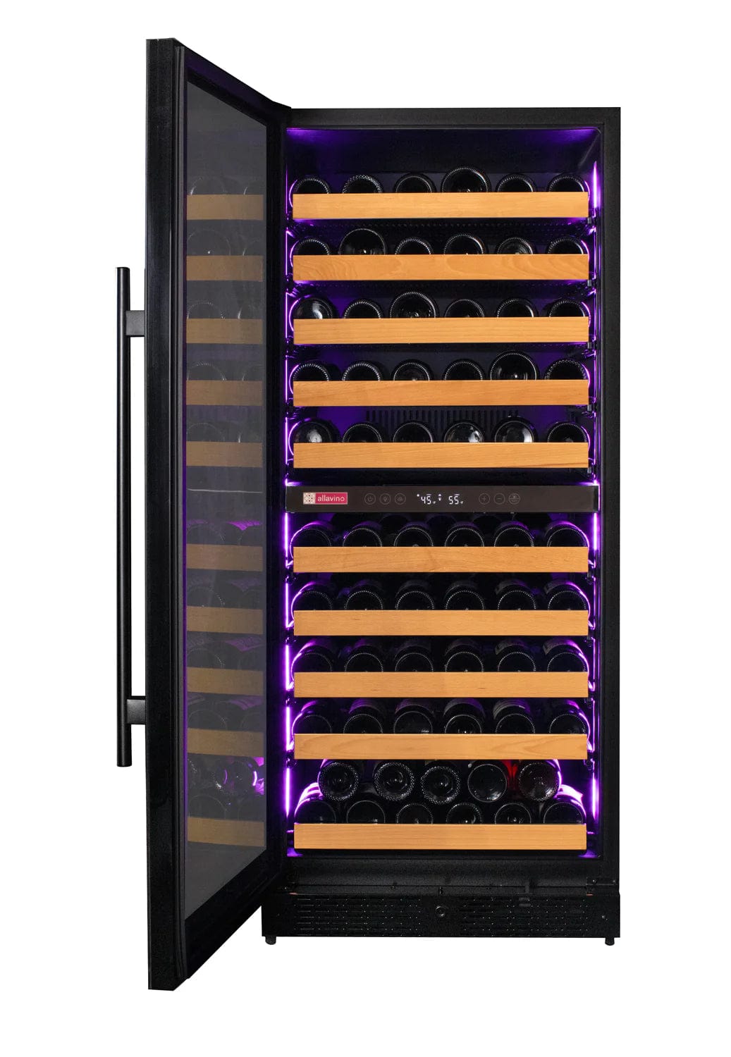 Allavino Residential Reserva Series 119 Bottle 55" Tall Dual Zone Left Hinge Black Glass Wine Refrigerator VSW11955D-2BGL