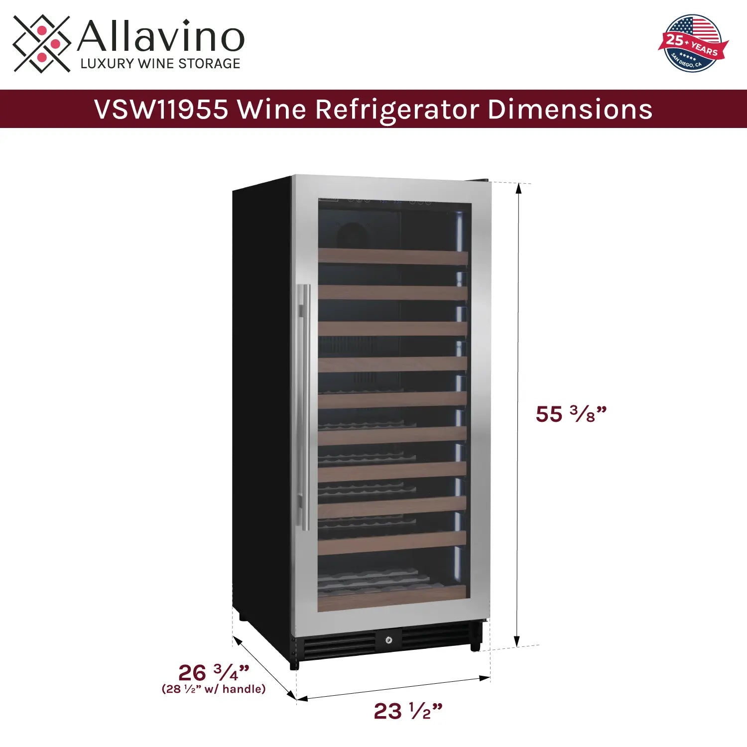 Allavino Residential Reserva Series 24" Wide Tru-Vino FlexCount II 119 Bottle Dual or Single Zone Wine Cabinet VSW11955S
