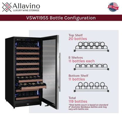 Allavino Residential Reserva Series 24" Wide Tru-Vino FlexCount II 119 Bottle Dual or Single Zone Wine Cabinet VSW11955S