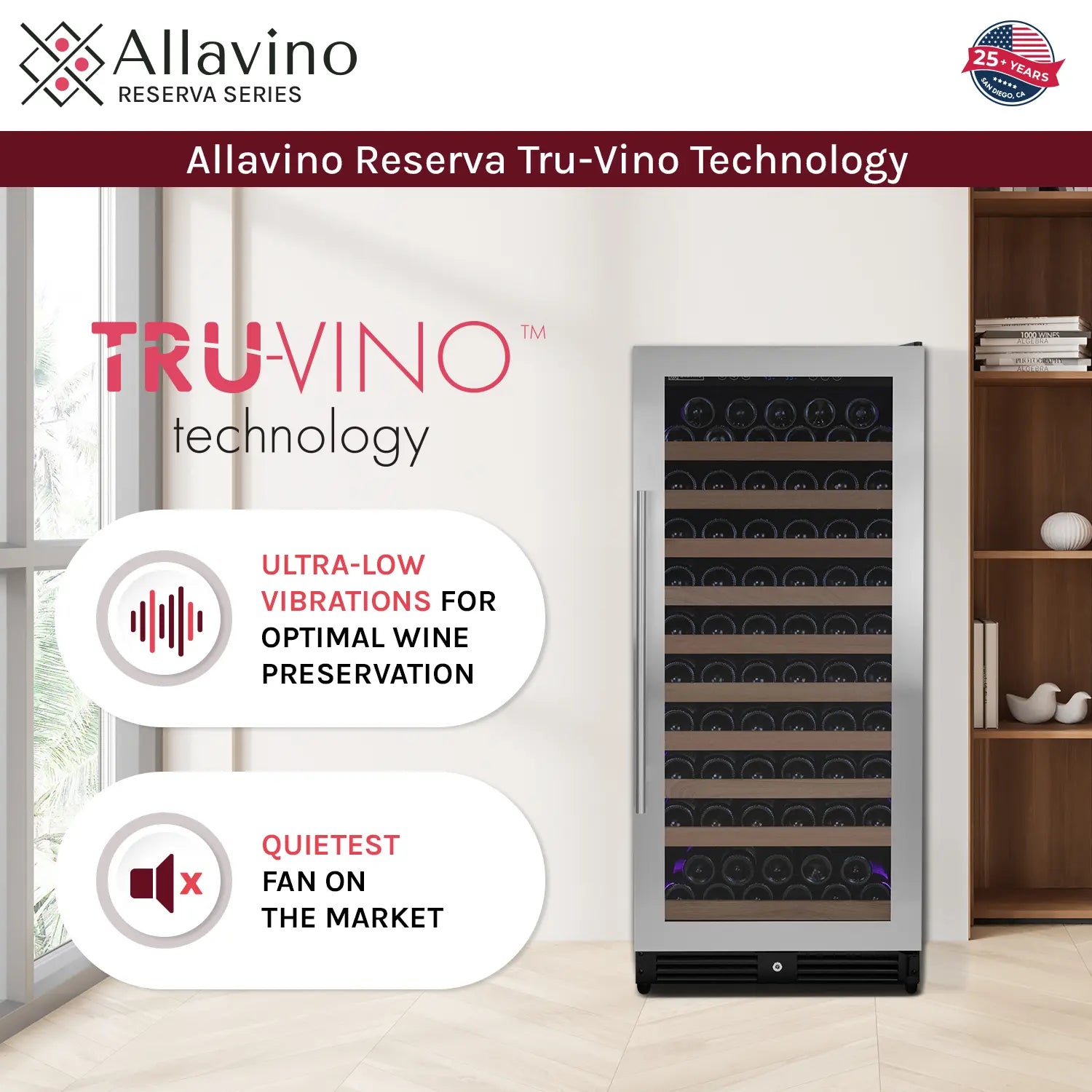 Allavino Residential Reserva Series 24" Wide Tru-Vino FlexCount II 119 Bottle Dual or Single Zone Wine Cabinet VSW11955S