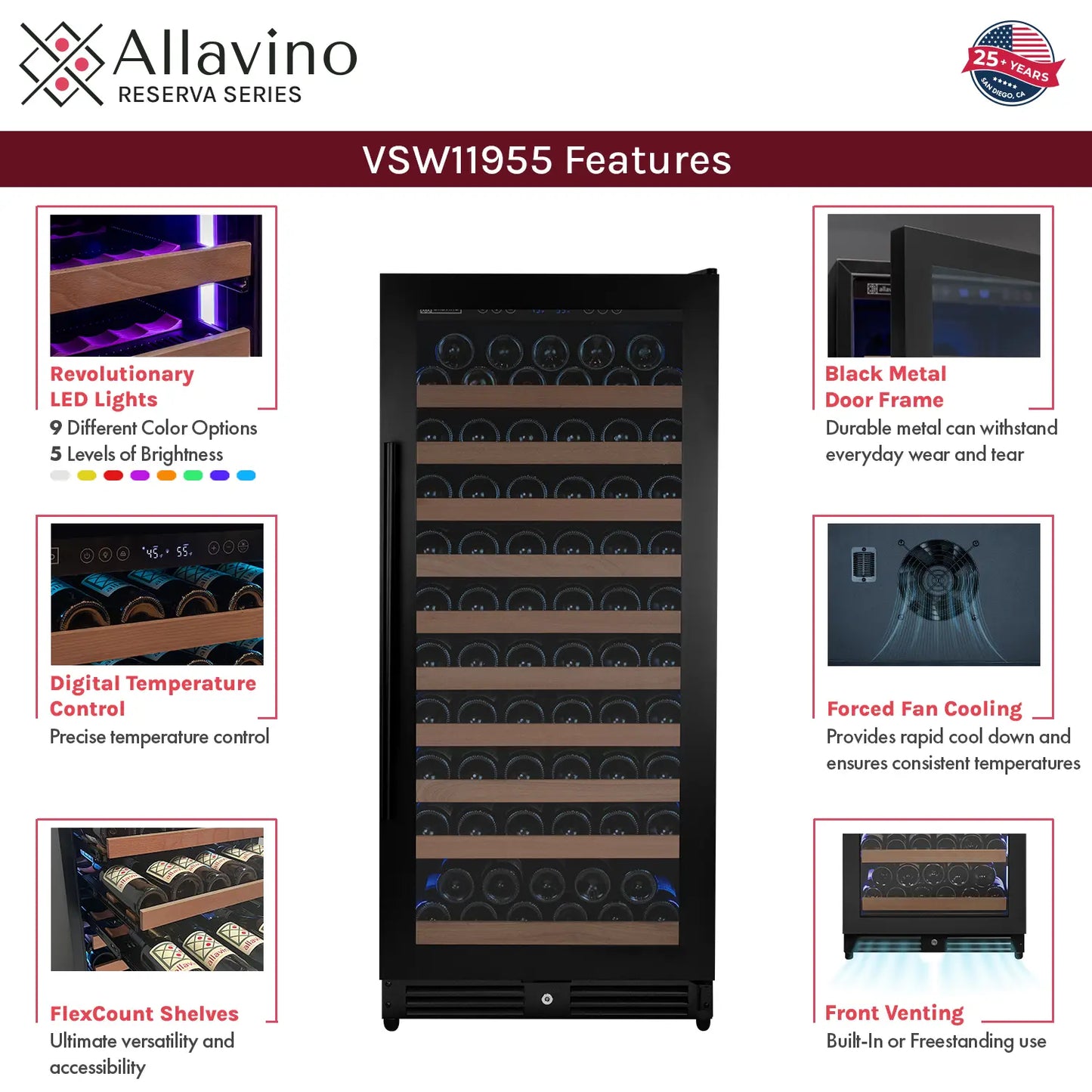 Allavino Residential Reserva Series 24" Wide Tru-Vino FlexCount II 119 Bottle Dual or Single Zone Wine Cabinet VSW11955S