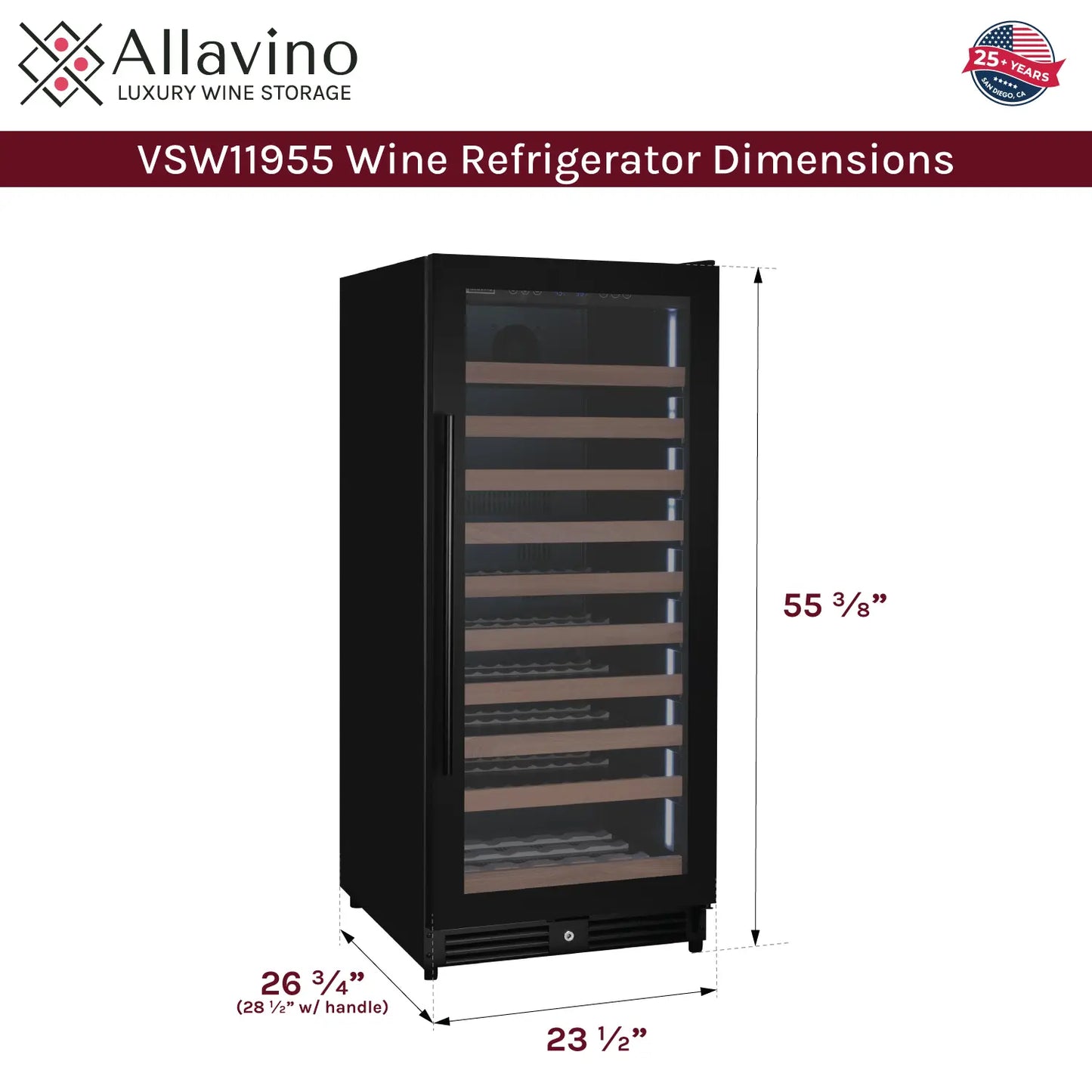 Allavino Residential Reserva Series 24" Wide Tru-Vino FlexCount II 119 Bottle Dual or Single Zone Wine Cabinet VSW11955S