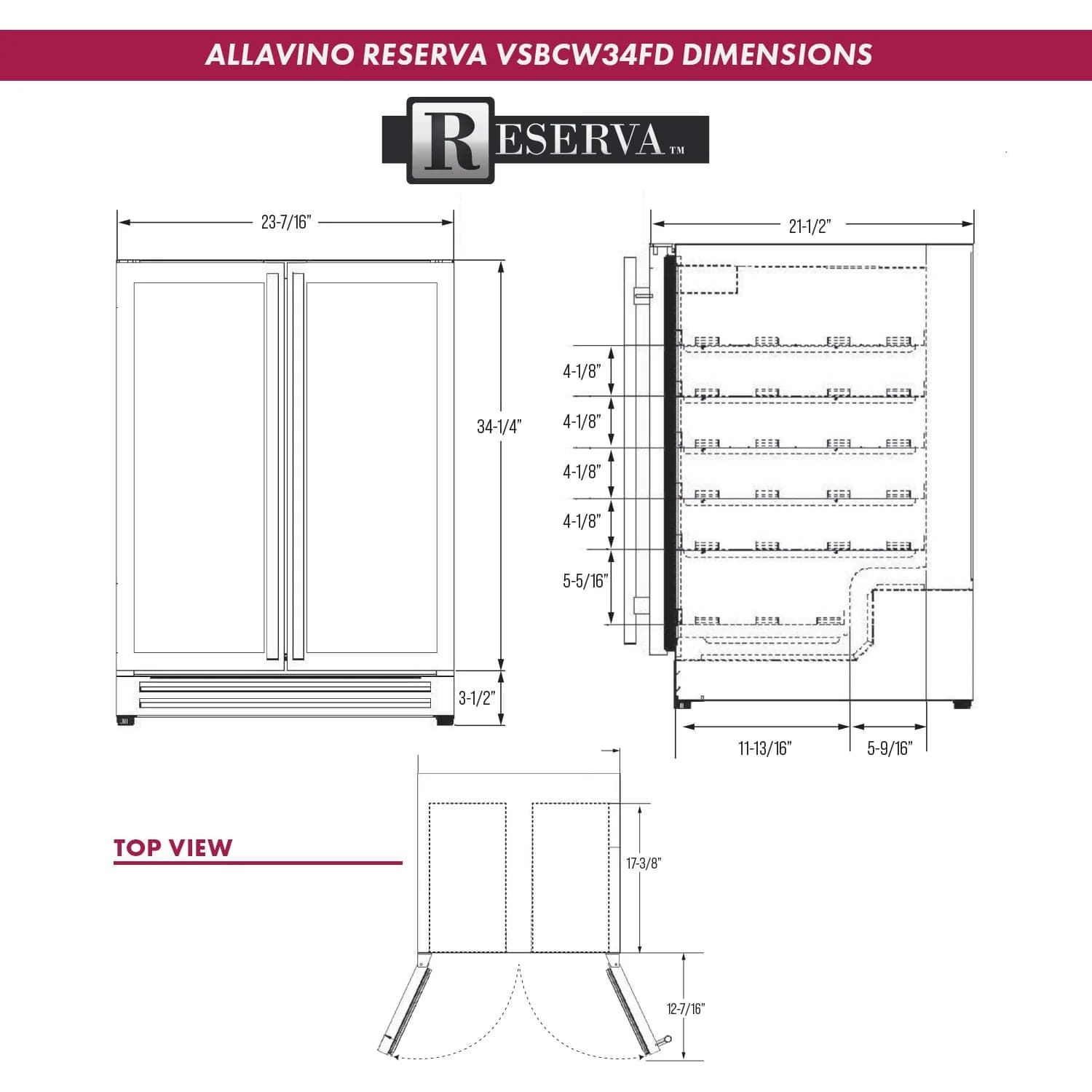 Allavino Residential Reserva Series 24" Wide Two Door Stainless Steel Wine Refrigerator/Beverage Center with Wood Front Shelves VSBCW34FD-2SW