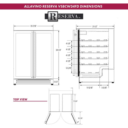 Allavino Residential Reserva Series 24" Wide Two Door Stainless Steel Wine Refrigerator/Beverage Center with Wood Front Shelves VSBCW34FD-2SW