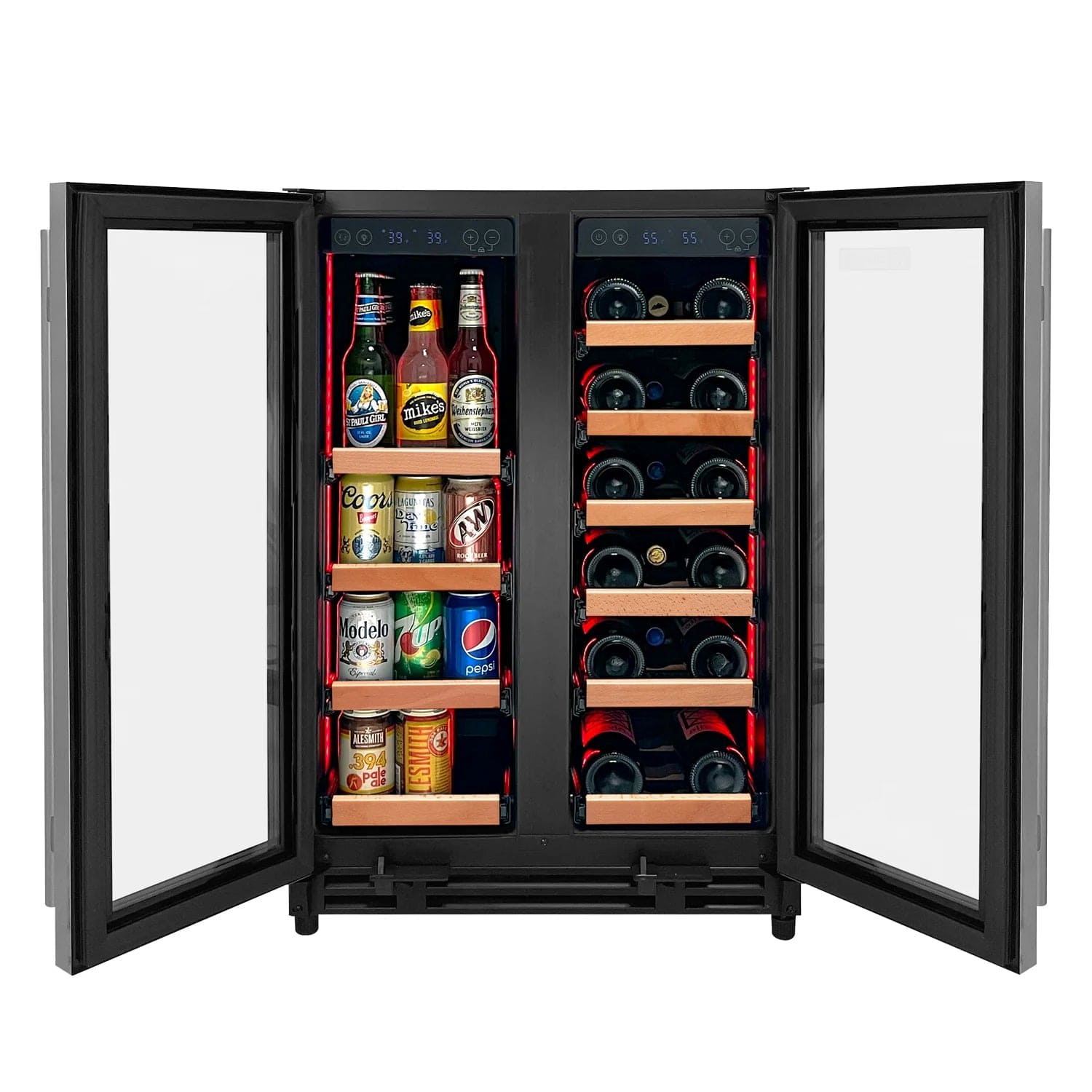 Allavino Residential Reserva Series 24" Wide Two Door Stainless Steel Wine Refrigerator/Beverage Center with Wood Front Shelves VSBCW34FD-2SW