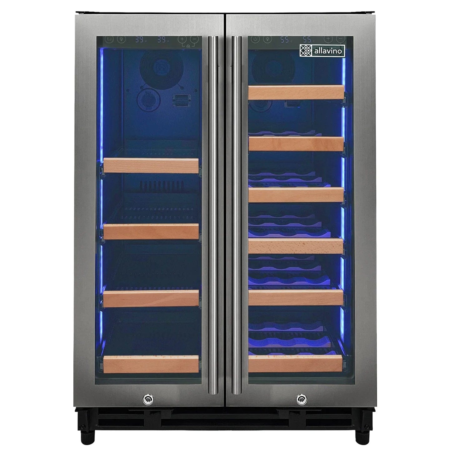Allavino Residential Reserva Series 24" Wide Two Door Stainless Steel Wine Refrigerator/Beverage Center with Wood Front Shelves VSBCW34FD-2SW