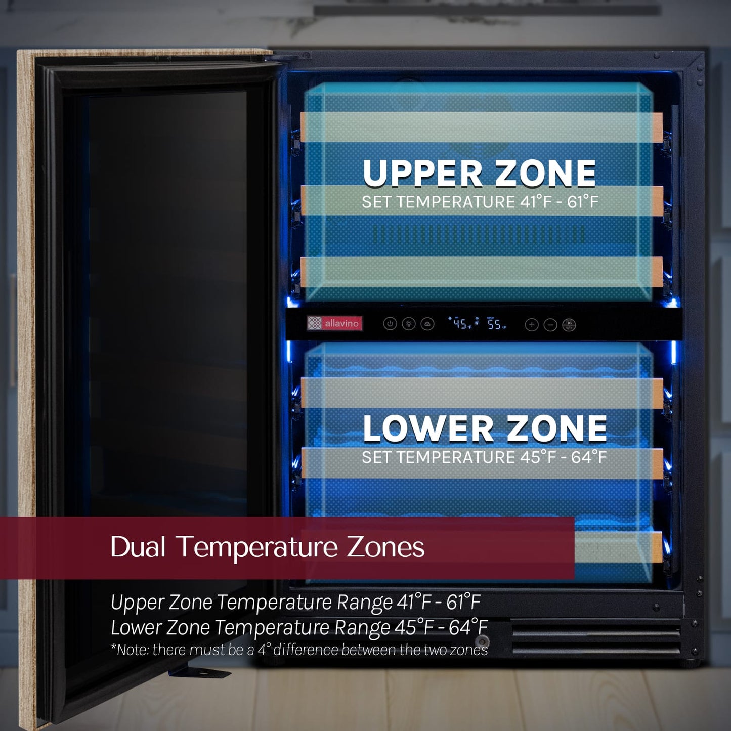 Allavino Wine Cooler Refrigerator Reserva Series 51 Bottle Built-in Luxury Wine Refrigerator with Panel Ready Overlay Door