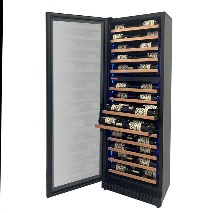 Allavino Residential Reserva Series 67 Bottle 71" Tall Dual Zone Left Hinge Black Shallow Wine Refrigerator with Wood Front Shelves VSW6771D-2BL-WD