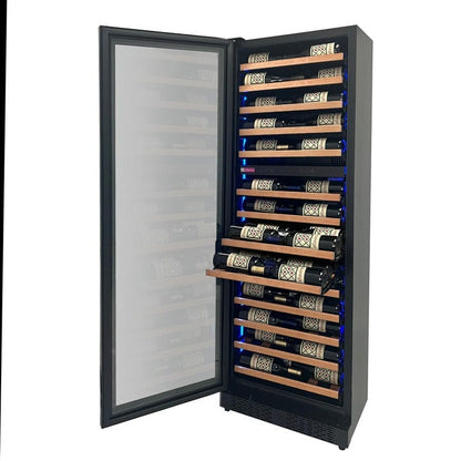 Allavino Residential Reserva Series 67 Bottle 71" Tall Dual Zone Left Hinge Black Shallow Wine Refrigerator with Wood Front Shelves VSW6771D-2BL-WD