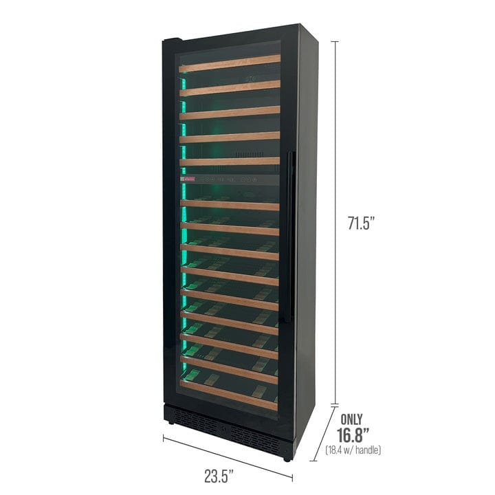 Allavino Residential Reserva Series 67 Bottle 71" Tall Dual Zone Left Hinge Black Shallow Wine Refrigerator with Wood Front Shelves VSW6771D-2BL-WD