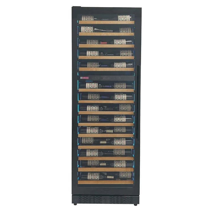 Allavino Residential Reserva Series 67 Bottle 71" Tall Dual Zone Left Hinge Black Shallow Wine Refrigerator with Wood Front Shelves VSW6771D-2BL-WD