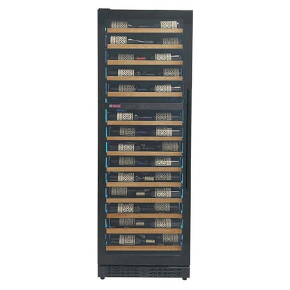 Allavino Residential Reserva Series 67 Bottle 71" Tall Dual Zone Left Hinge Black Shallow Wine Refrigerator with Wood Front Shelves VSW6771D-2BL-WD