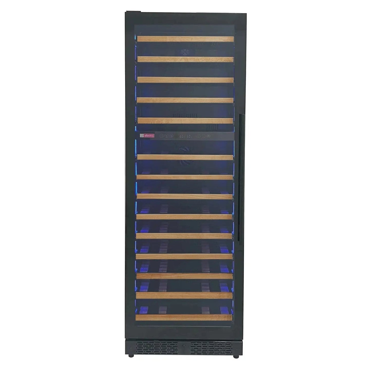 Allavino Residential Reserva Series 67 Bottle 71" Tall Dual Zone Right Hinge Black Shallow Wine Refrigerator with Wood Shelf Fronts VSW6771D-2BR-WD