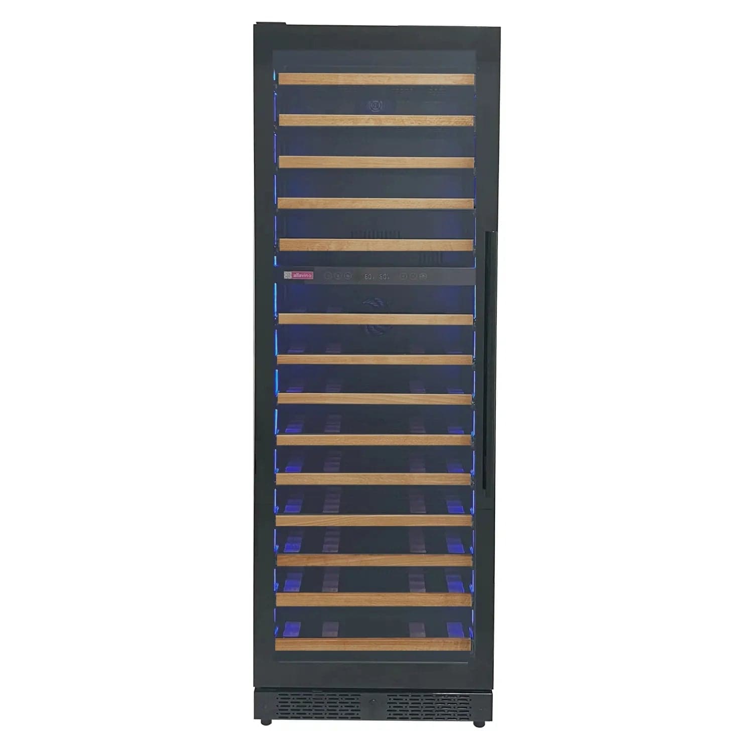 Allavino Residential Reserva Series 67 Bottle 71" Tall Dual Zone Right Hinge Black Shallow Wine Refrigerator with Wood Shelf Fronts VSW6771D-2BR-WD