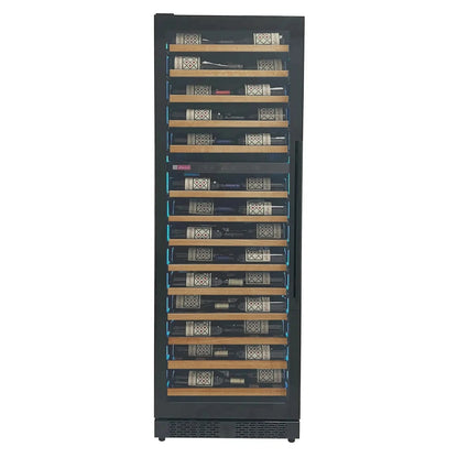 Allavino Residential Reserva Series 67 Bottle 71" Tall Dual Zone Right Hinge Black Shallow Wine Refrigerator with Wood Shelf Fronts VSW6771D-2BR-WD