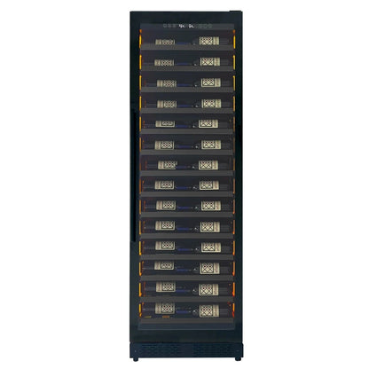 Allavino Residential Reserva Series 67 Bottle 71" Tall Dual Zone Right Hinge Black Shallow Wine Refrigerator with Wood Shelf Fronts VSW6771D-2BR-WD