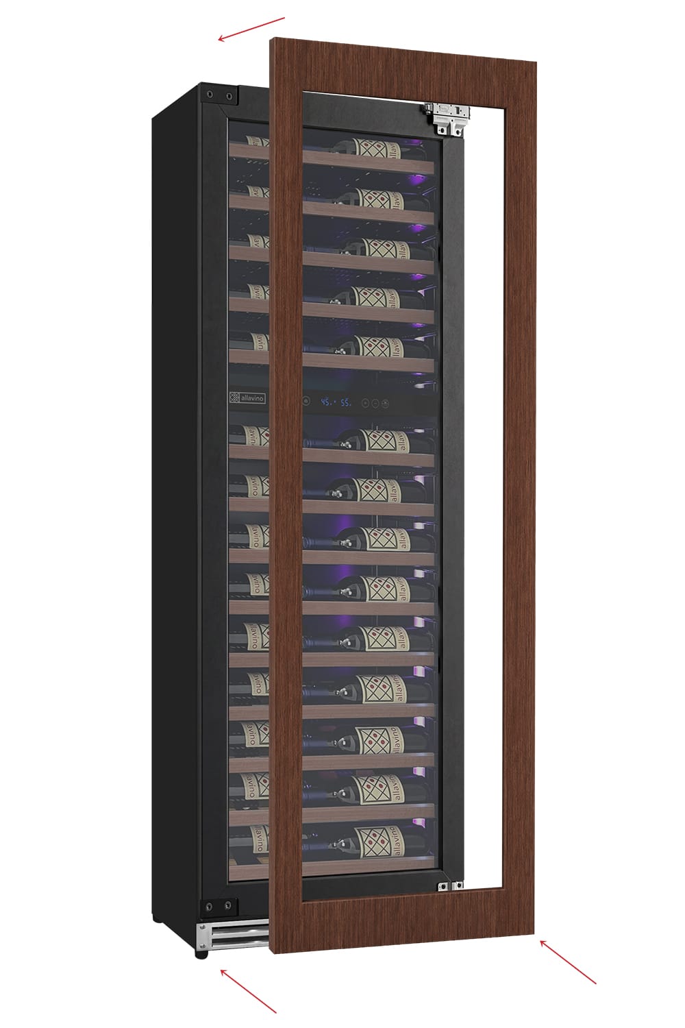 Allavino Wine Cooler Refrigerator Reserva Series 67 Bottle 71" Tall Panel Ready Overlay Shallow Wine Refrigerator with Wood Front Shelves - Right Hinge