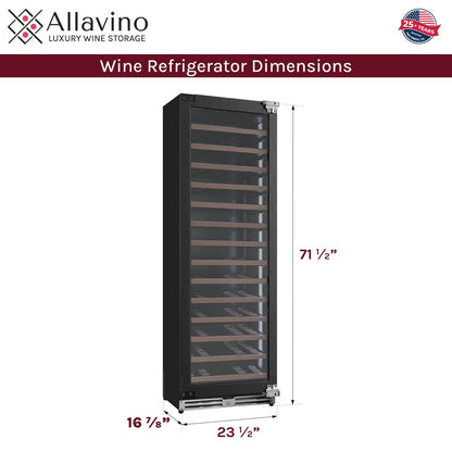 Allavino Wine Cooler Refrigerator Reserva Series 67 Bottle 71" Tall Panel Ready Overlay Shallow Wine Refrigerator with Wood Front Shelves - Right Hinge