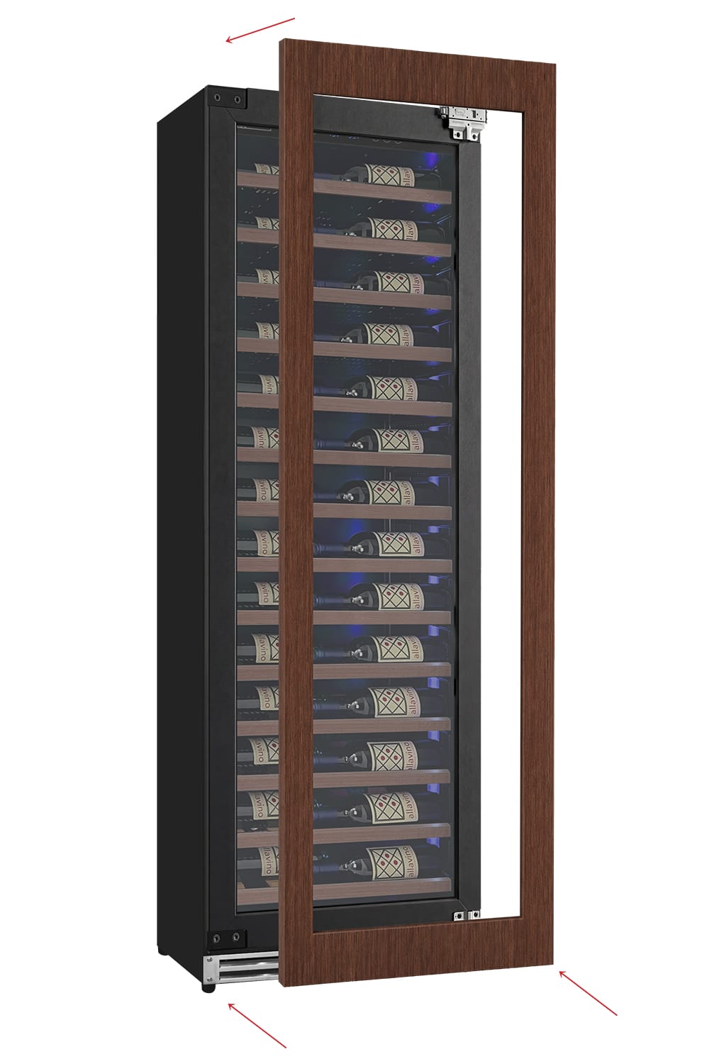 Allavino Wine Cooler Refrigerator Reserva Series 67 Bottle 71" Tall Panel Ready Overlay Shallow Wine Refrigerator with Wood Front Shelves - Right Hinge