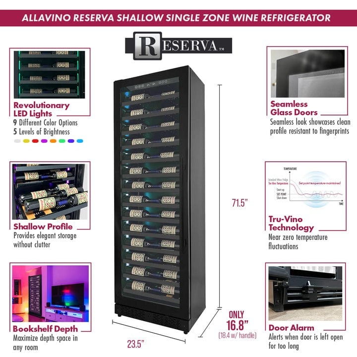 Allavino Residential Reserva Series 67 Bottle 71" Tall Single Zone Left Hinge Black Shallow Wine Refrigerator Console VSW6771S-1BL