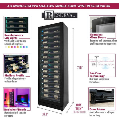Allavino Residential Reserva Series 67 Bottle 71" Tall Single Zone Left Hinge Black Shallow Wine Refrigerator Console VSW6771S-1BL