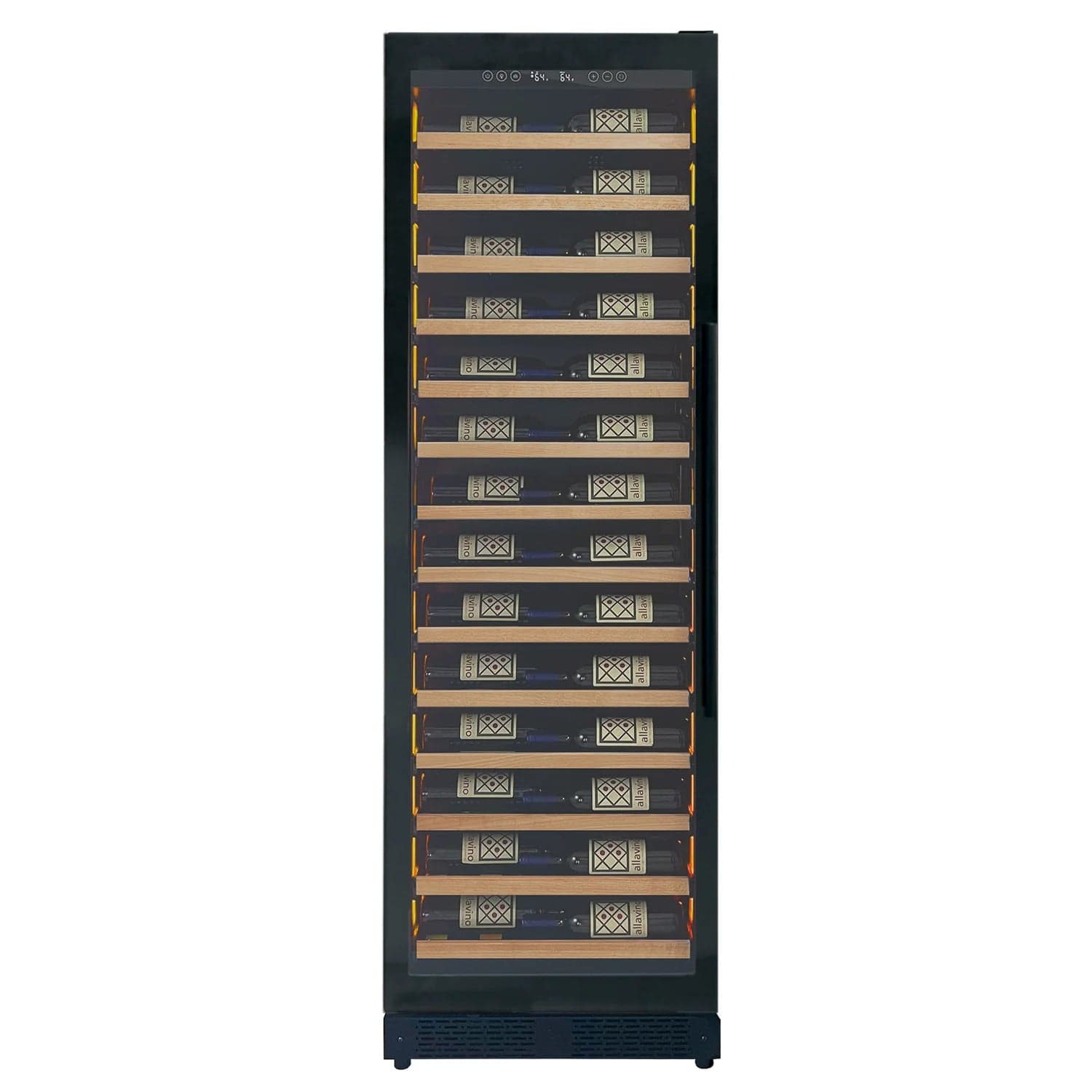 Allavino Residential Reserva Series 67 Bottle 71" Tall Single Zone Left Hinge Black Shallow Wine Refrigerator with Wood Front Shelves VSW6771S-1BL-WD