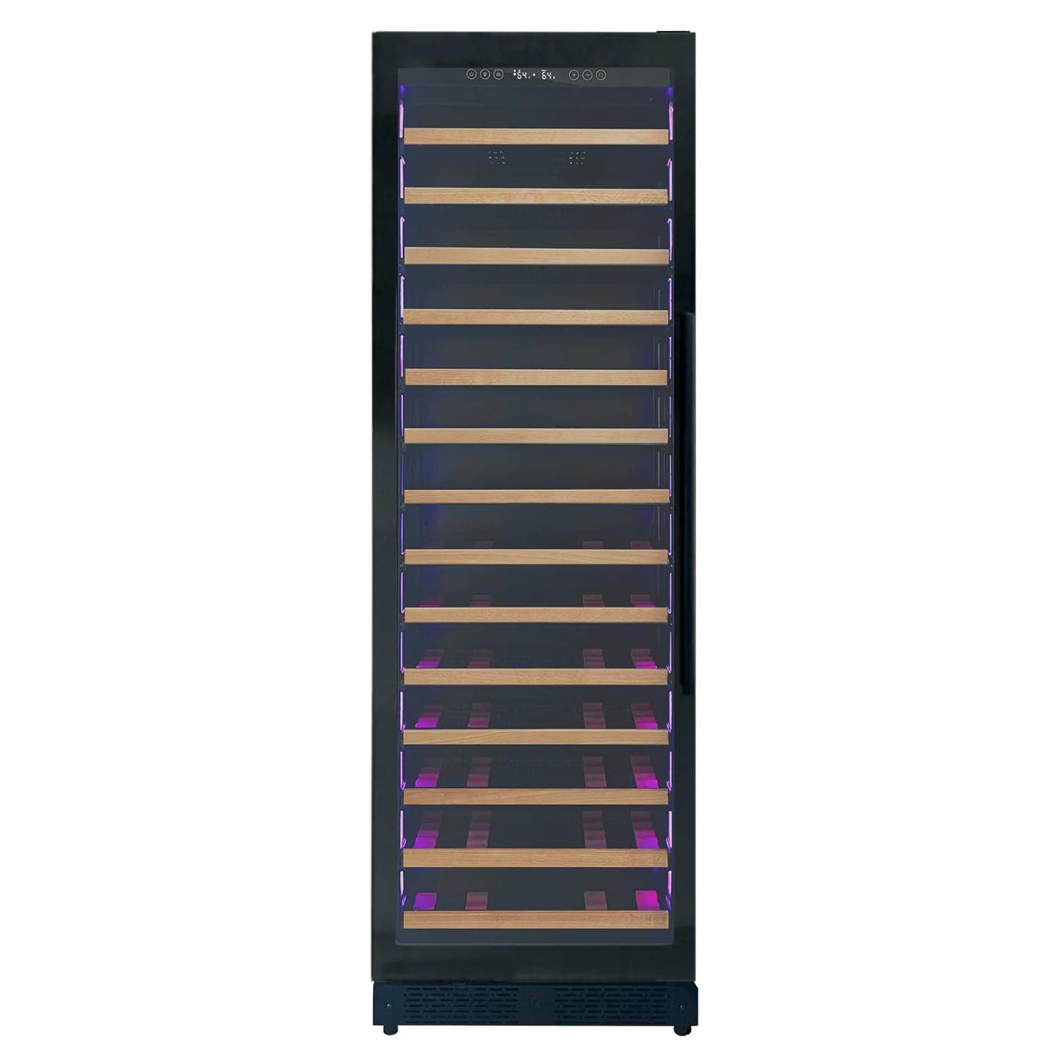Allavino Residential Reserva Series 67 Bottle 71" Tall Single Zone Left Hinge Black Shallow Wine Refrigerator with Wood Front Shelves VSW6771S-1BL-WD