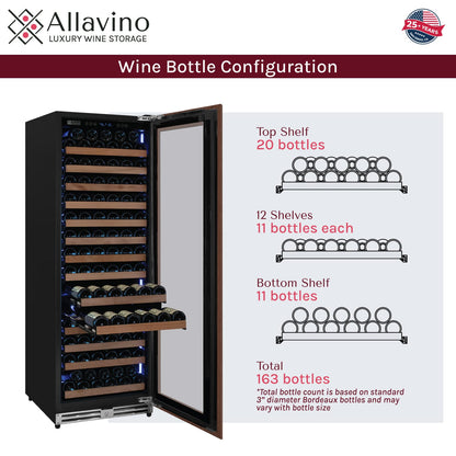 Allavino Wine Cooler Refrigerator Reserva Series 71" Tall Built-in Wine Refrigerator with Panel Ready Overlay Door - Right Hinge