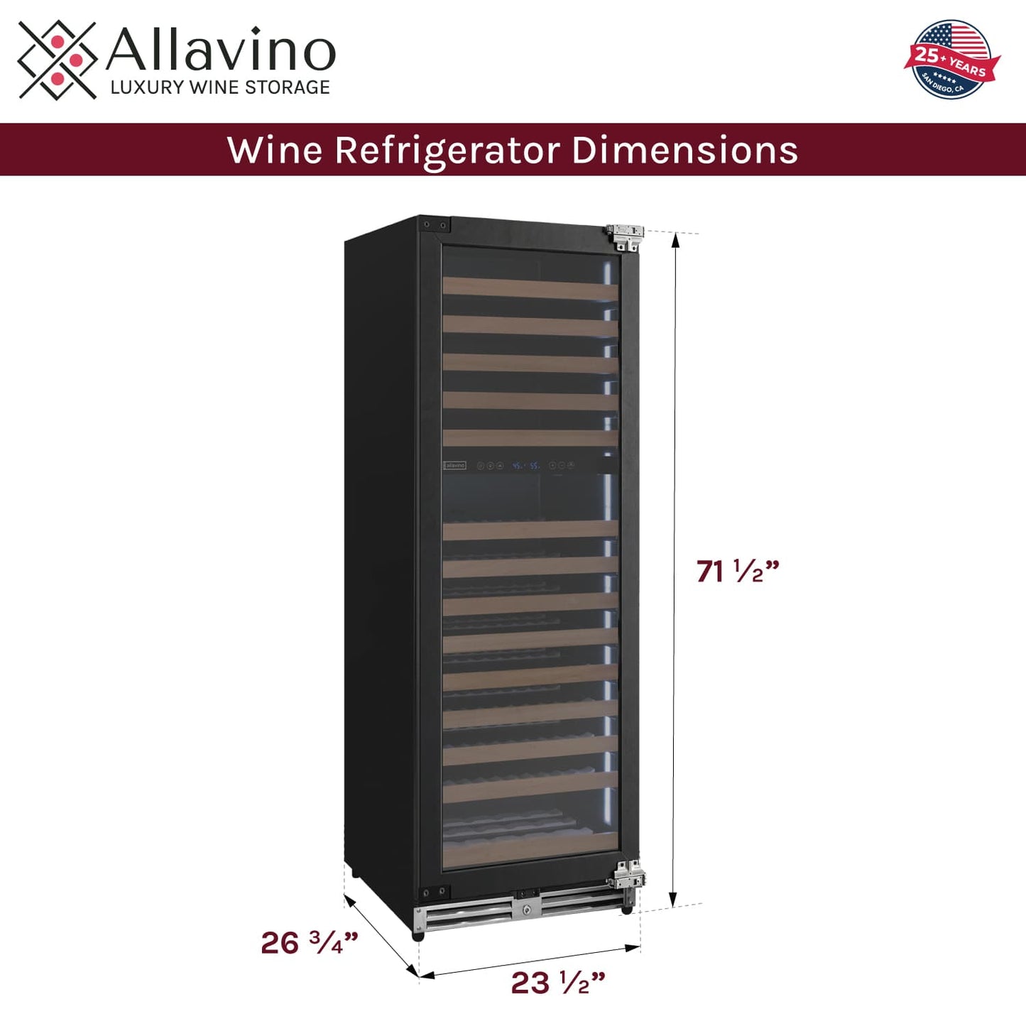 Allavino Wine Cooler Refrigerator Reserva Series 71" Tall Built-in Wine Refrigerator with Panel Ready Overlay Door - Right Hinge