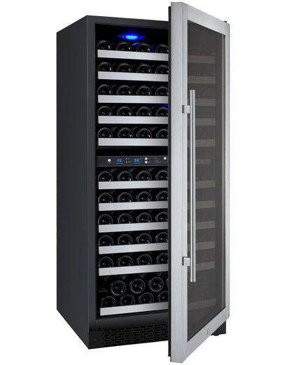 Allavino Residential Silver 24" Wide FlexCount II Tru-Vino 121 Bottle Dual Zone Stainless Steel Right Hinge Wine Refrigerator