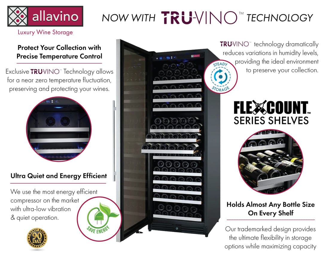 Allavino Residential Silver 24" Wide FlexCount II Tru-Vino 177 Bottle Single Zone Stainless Steel Left Hinge Wine Refrigerator