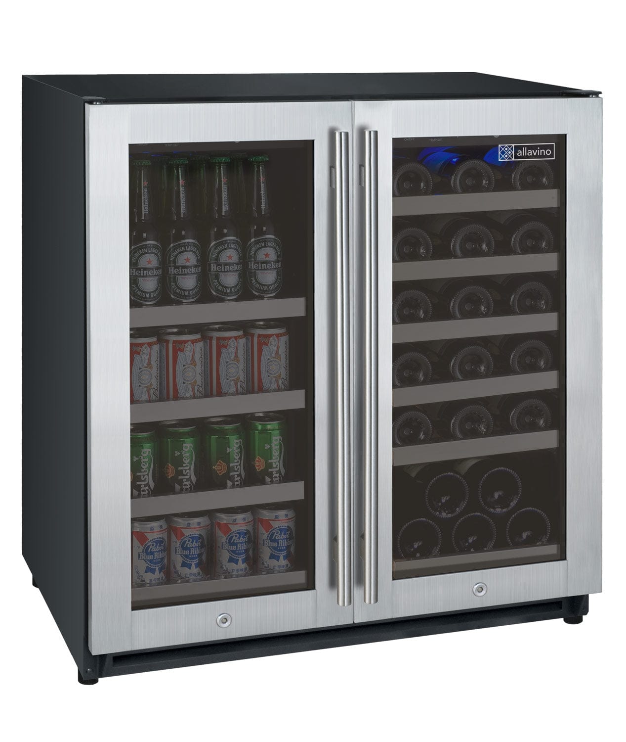 Allavino Residential Silver 30" Wide FlexCount II Tru-Vino 30 Bottle/88 Can Dual Zone Stainless Steel Built-In Wine Refrigerator/Beverage Center