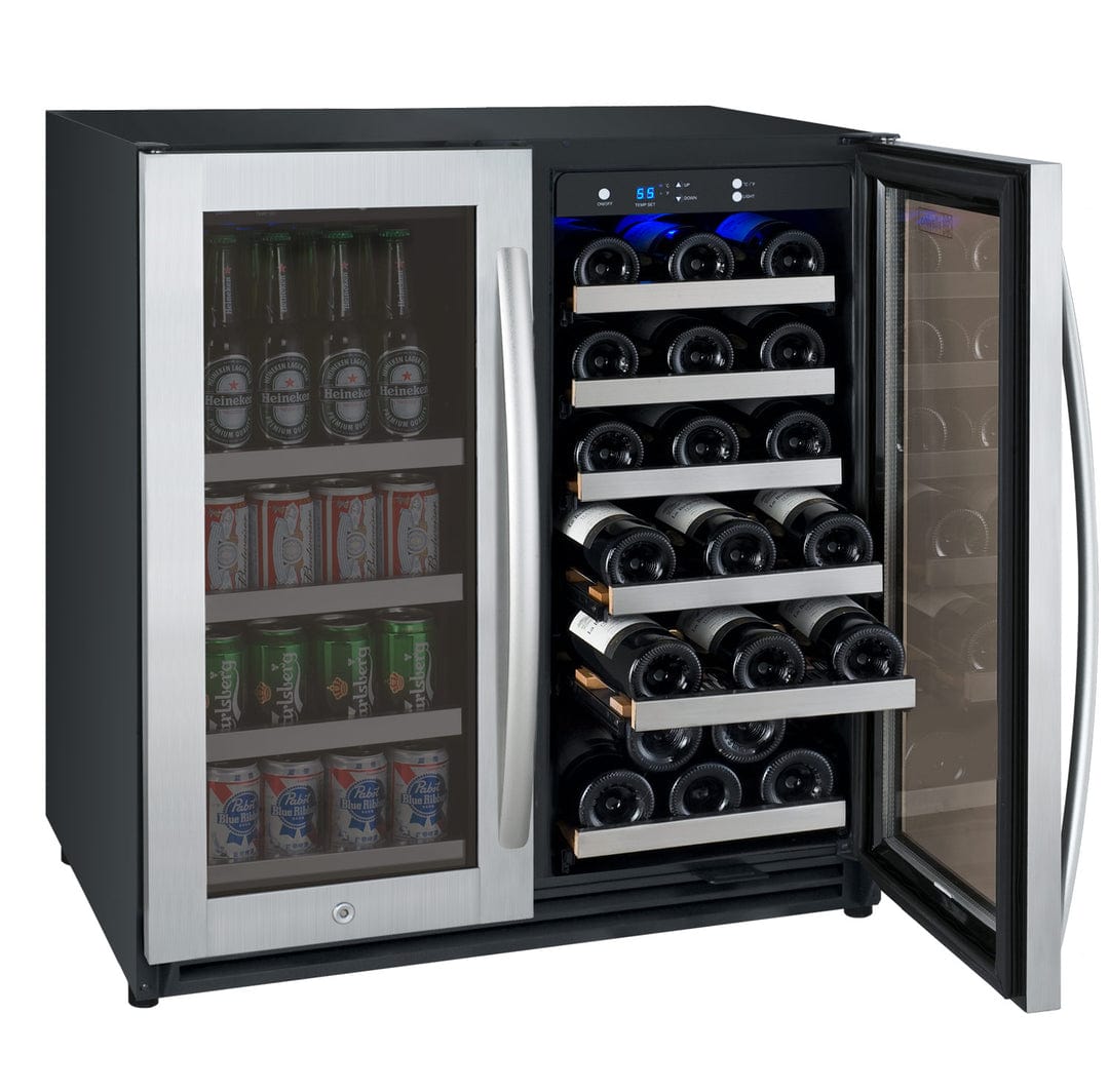 Allavino Residential Silver 30" Wide FlexCount II Tru-Vino 30 Bottle/88 Can Dual Zone Stainless Steel Built-In Wine Refrigerator/Beverage Center